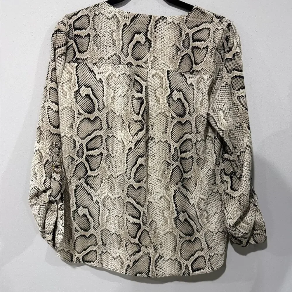 Michael Michael Kors Snakeskin V-Neck Roll-Tab Sleeve Blouse Size Medium